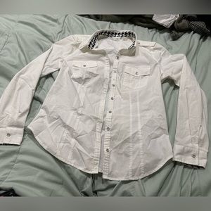 7th Avenue New York Co. White Button Up with Collar Detailing